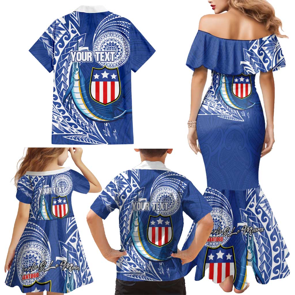 Personalised American Samoa Flag Day Family Matching Mermaid Dress and Hawaiian Shirt Fautasi Race Fagatogo-Iseula O Le Moana Sailfish Tribal Style LT03 - Polynesian Pride
