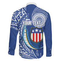 Personalised American Samoa Flag Day Family Matching Off The Shoulder Long Sleeve Dress and Hawaiian Shirt Fautasi Race Fagatogo-Iseula O Le Moana Sailfish Tribal Style LT03 - Polynesian Pride