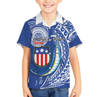 Personalised American Samoa Flag Day Family Matching Off Shoulder Maxi Dress and Hawaiian Shirt Fautasi Race Fagatogo-Iseula O Le Moana Sailfish Tribal Style LT03 Son's Shirt Multicolor - Polynesian Pride