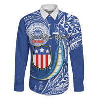 Personalised American Samoa Flag Day Family Matching Summer Maxi Dress and Hawaiian Shirt Fautasi Race Fagatogo-Iseula O Le Moana Sailfish Tribal Style LT03 Dad's Shirt - Long Sleeve Multicolor - Polynesian Pride