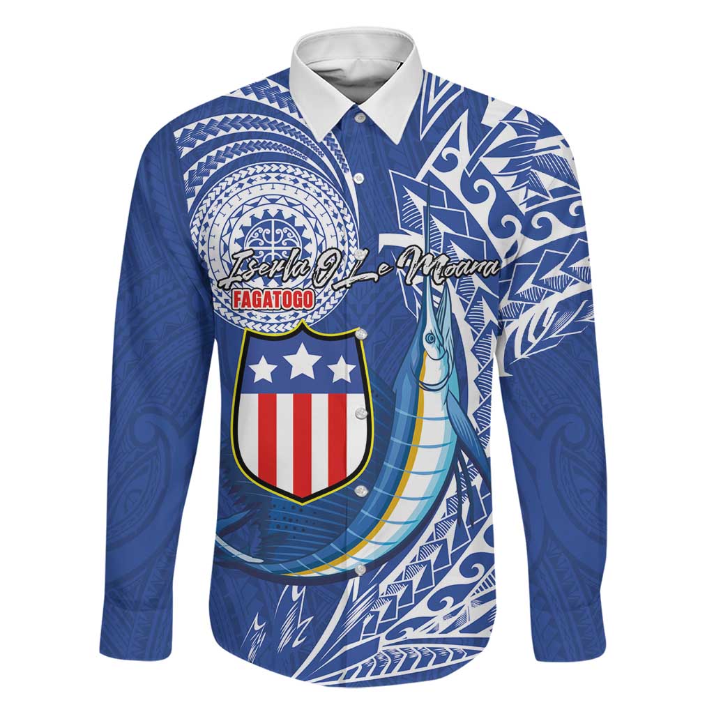 Personalised American Samoa Flag Day Family Matching Tank Maxi Dress and Hawaiian Shirt Fautasi Race Fagatogo-Iseula O Le Moana Sailfish Tribal Style LT03 Dad's Shirt - Long Sleeve Multicolor - Polynesian Pride