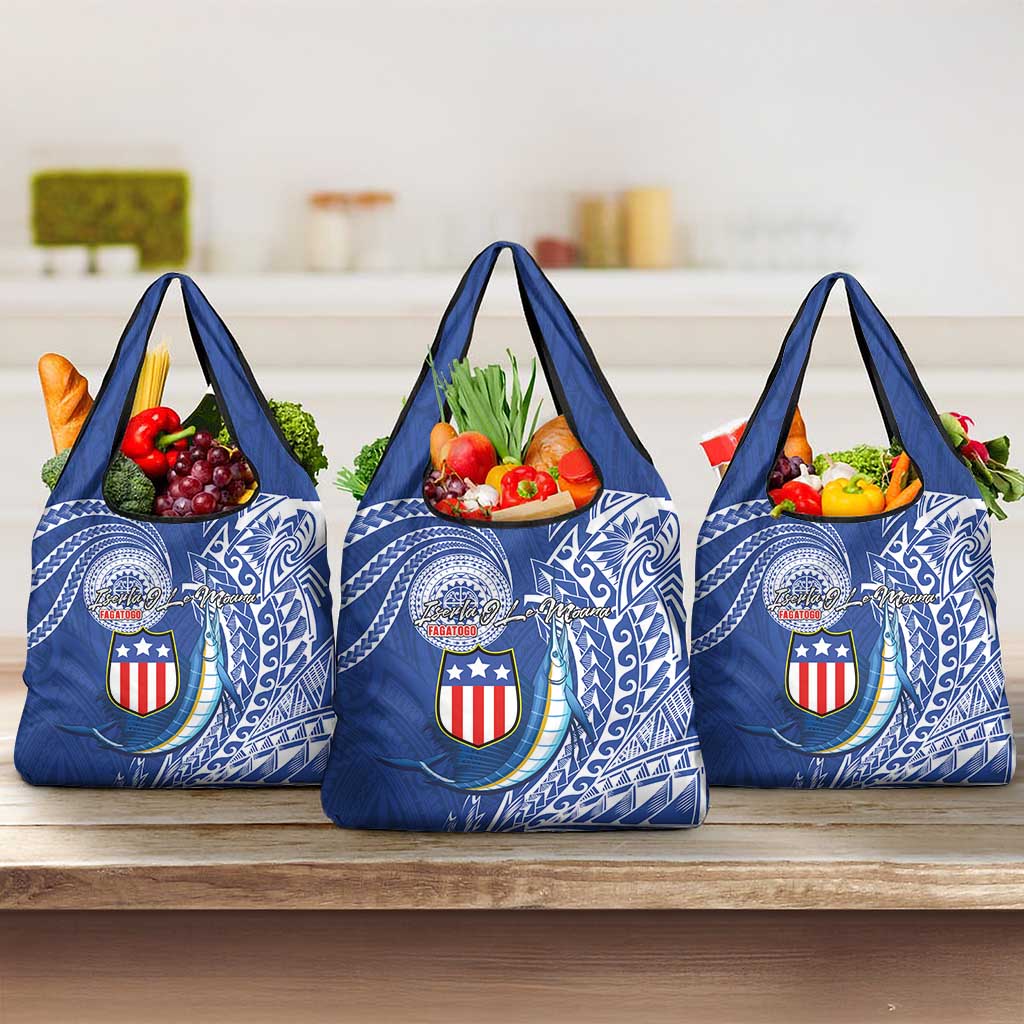 American Samoa Flag Day Grocery Bag Fautasi Race Fagatogo-Iseula O Le Moana Sailfish Tribal Style LT03 3-pack One Size Multicolor - Polynesian Pride