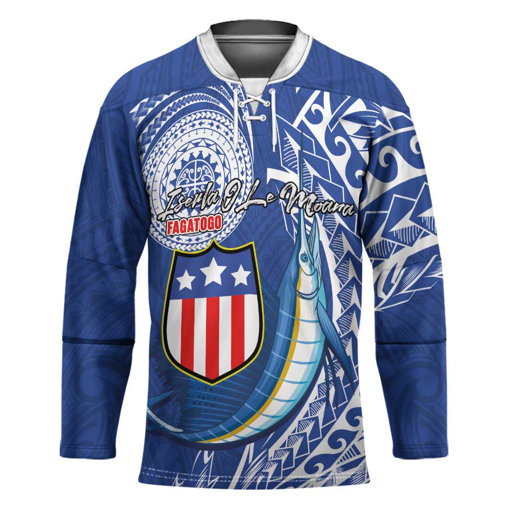 Personalised American Samoa Flag Day Hockey Jersey Fautasi Race Fagatogo-Iseula O Le Moana Sailfish Tribal Style