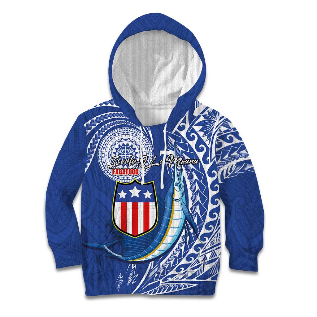 Personalised American Samoa Flag Day Kid Hoodie Fautasi Race Fagatogo-Iseula O Le Moana Sailfish Tribal Style