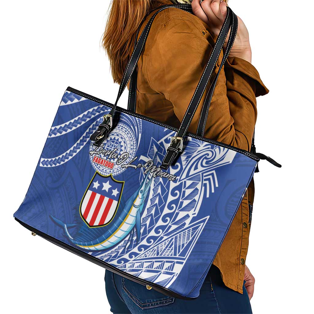 American Samoa Flag Day Leather Tote Bag Fautasi Race Fagatogo-Iseula O Le Moana Sailfish Tribal Style LT03 - Polynesian Pride