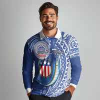Personalised American Samoa Flag Day Long Sleeve Polo Shirt Fautasi Race Fagatogo-Iseula O Le Moana Sailfish Tribal Style LT03 - Polynesian Pride