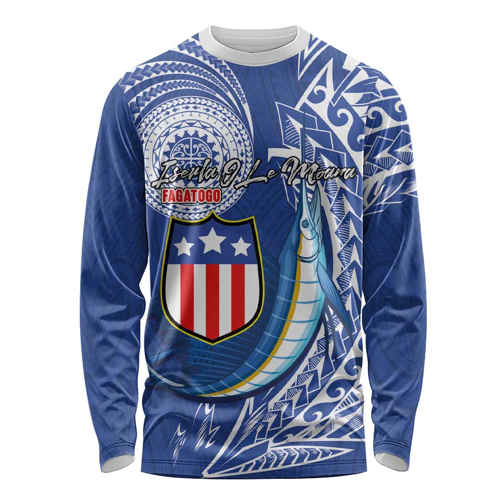 Personalised American Samoa Flag Day Long Sleeve Shirt Fautasi Race Fagatogo-Iseula O Le Moana Sailfish Tribal Style LT03 Unisex Multicolor - Polynesian Pride