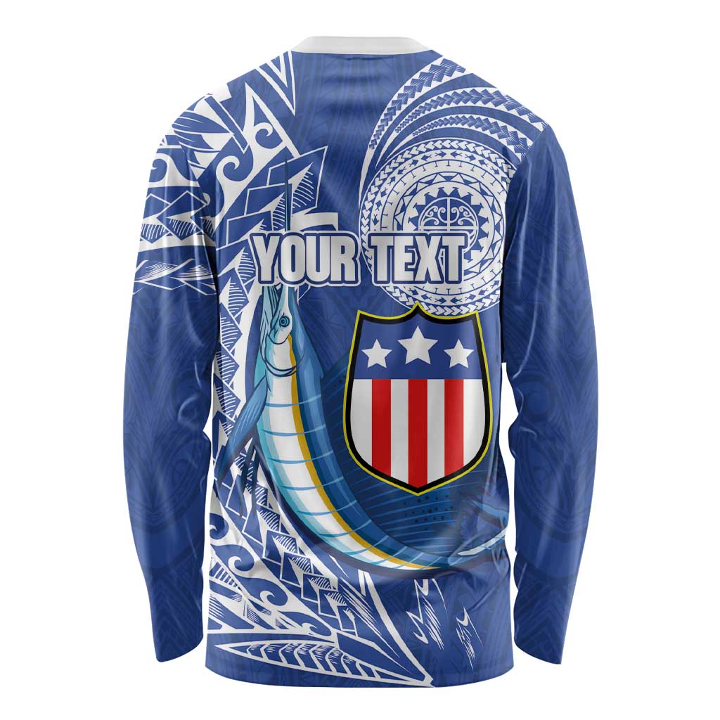Personalised American Samoa Flag Day Long Sleeve Shirt Fautasi Race Fagatogo-Iseula O Le Moana Sailfish Tribal Style LT03 - Polynesian Pride