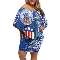 Personalised American Samoa Flag Day Off Shoulder Short Dress Fautasi Race Fagatogo-Iseula O Le Moana Sailfish Tribal Style LT03 Women Multicolor - Polynesian Pride
