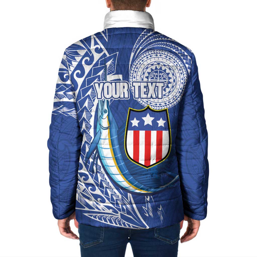 Personalised American Samoa Flag Day Padded Jacket Fautasi Race Fagatogo-Iseula O Le Moana Sailfish Tribal Style LT03 - Polynesian Pride