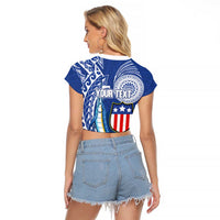 Personalised American Samoa Flag Day Raglan Cropped T Shirt Fautasi Race Fagatogo-Iseula O Le Moana Sailfish Tribal Style LT03 - Polynesian Pride