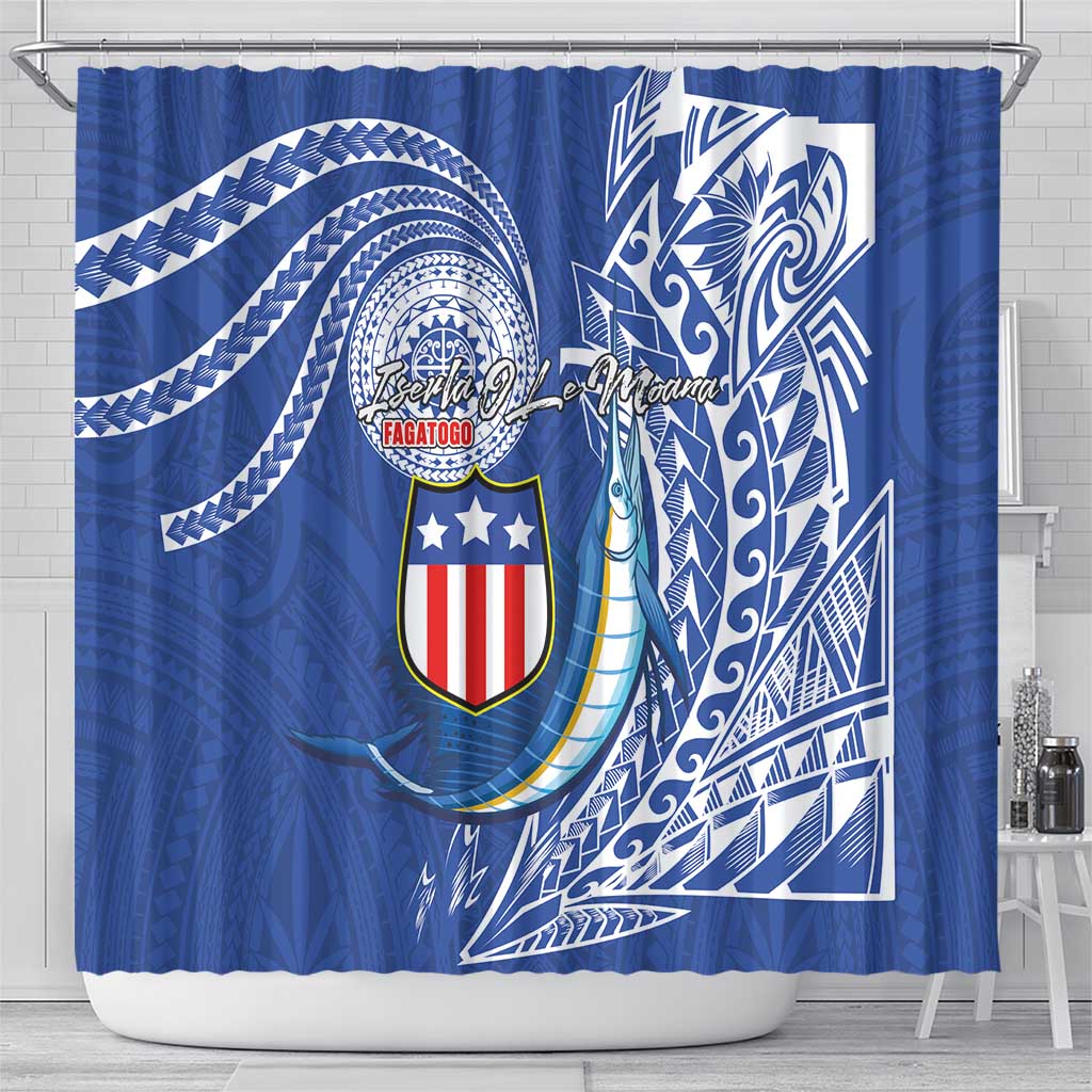 American Samoa Flag Day Shower Curtain Fautasi Race Fagatogo-Iseula O Le Moana Sailfish Tribal Style LT03 - Polynesian Pride