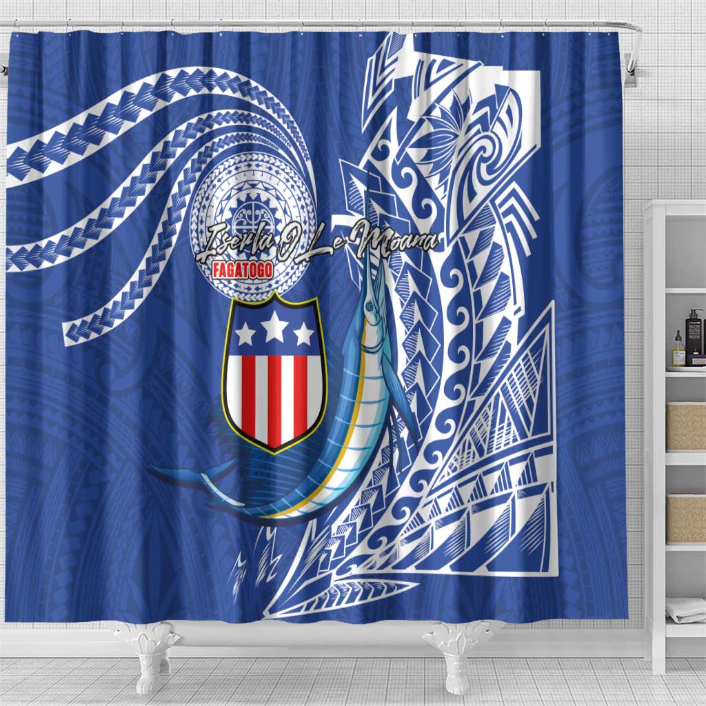 American Samoa Flag Day Shower Curtain Fautasi Race Fagatogo-Iseula O Le Moana Sailfish Tribal Style LT03 - Polynesian Pride