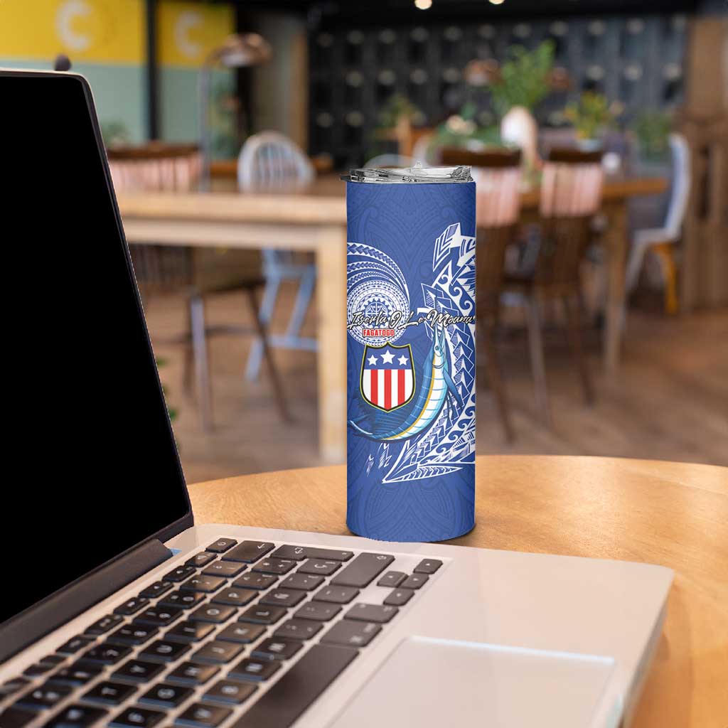 American Samoa Flag Day Skinny Tumbler Fautasi Race Fagatogo-Iseula O Le Moana Sailfish Tribal Style LT03 - Polynesian Pride
