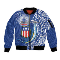 Personalised American Samoa Flag Day Sleeve Zip Bomber Jacket Fautasi Race Fagatogo-Iseula O Le Moana Sailfish Tribal Style LT03 Unisex Multicolor - Polynesian Pride