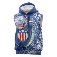 Personalised American Samoa Flag Day Sleeveless Hoodie Fautasi Race Fagatogo-Iseula O Le Moana Sailfish Tribal Style LT03 Multicolor - Polynesian Pride