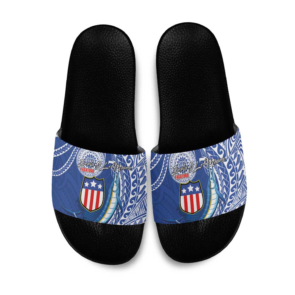 American Samoa Flag Day Slide Sandals Fautasi Race Fagatogo-Iseula O Le Moana Sailfish Tribal Style LT03 Multicolor - Polynesian Pride