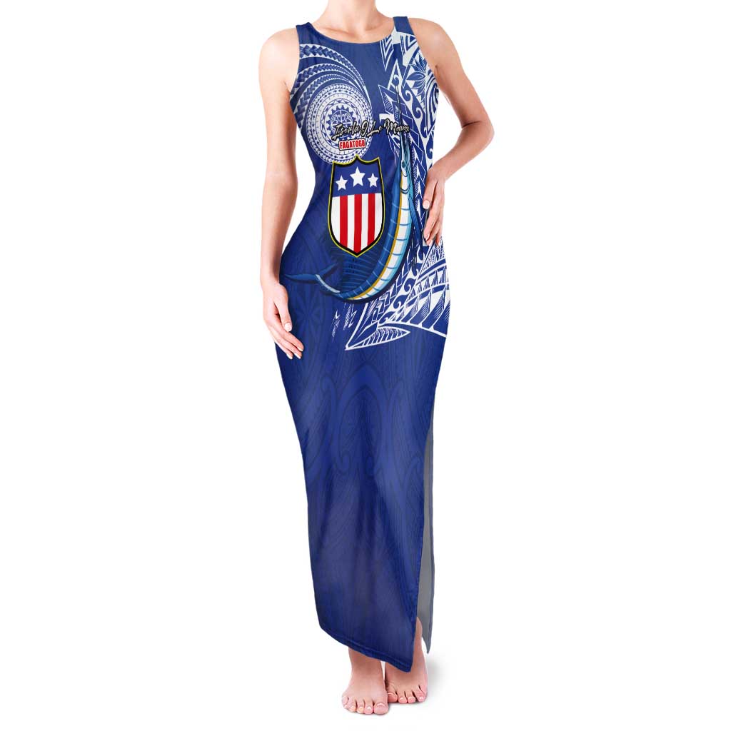 Personalised American Samoa Flag Day Tank Maxi Dress Fautasi Race Fagatogo-Iseula O Le Moana Sailfish Tribal Style