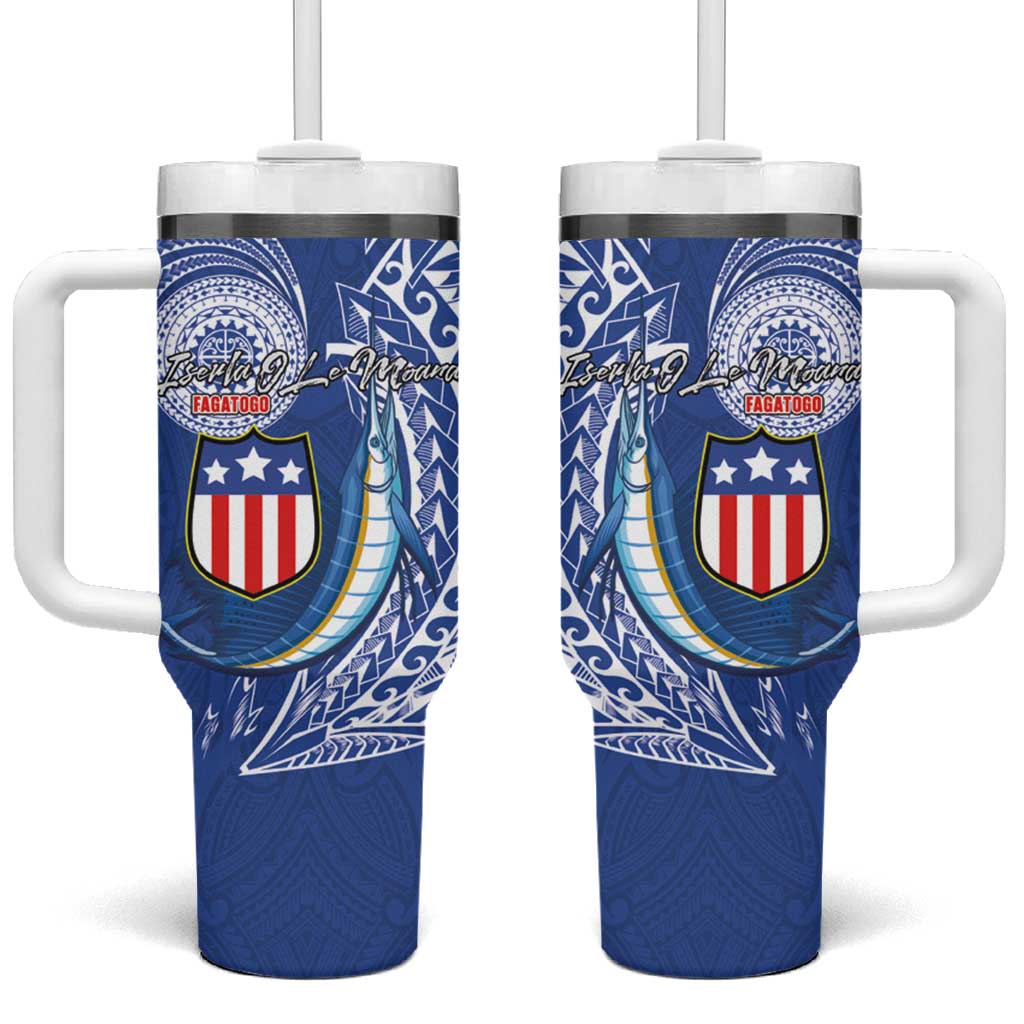American Samoa Flag Day Tumbler With Handle Fautasi Race Fagatogo-Iseula O Le Moana Sailfish Tribal Style LT03 One Size: 40 oz Multicolor - Polynesian Pride