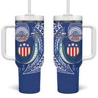 American Samoa Flag Day Tumbler With Handle Fautasi Race Fagatogo-Iseula O Le Moana Sailfish Tribal Style LT03 One Size: 40 oz Multicolor - Polynesian Pride