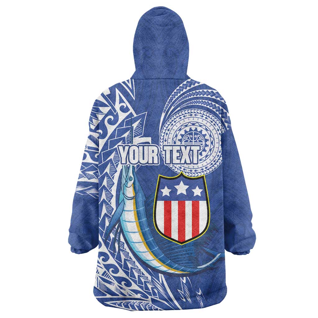 Personalised American Samoa Flag Day Wearable Blanket Hoodie Fautasi Race Fagatogo-Iseula O Le Moana Sailfish Tribal Style LT03 - Polynesian Pride