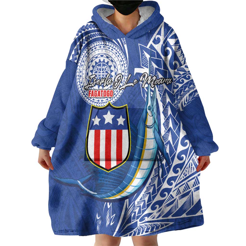 Personalised American Samoa Flag Day Wearable Blanket Hoodie Fautasi Race Fagatogo-Iseula O Le Moana Sailfish Tribal Style LT03 - Polynesian Pride