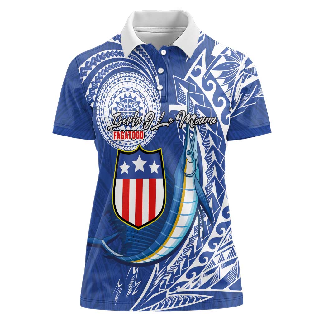 Personalised American Samoa Flag Day Women Polo Shirt Fautasi Race Fagatogo-Iseula O Le Moana Sailfish Tribal Style LT03 Female Multicolor - Polynesian Pride