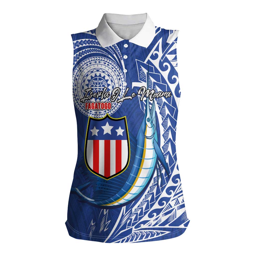 Personalised American Samoa Flag Day Women Sleeveless Polo Shirt Fautasi Race Fagatogo-Iseula O Le Moana Sailfish Tribal Style LT03 Female Multicolor - Polynesian Pride