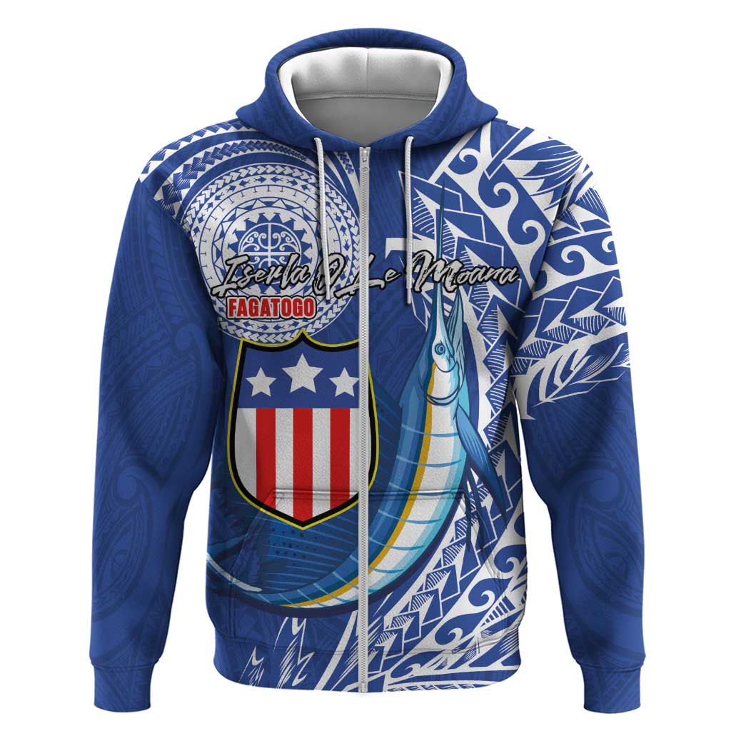 Personalised American Samoa Flag Day Zip Hoodie Fautasi Race Fagatogo-Iseula O Le Moana Sailfish Tribal Style LT03 Zip Hoodie Multicolor - Polynesian Pride