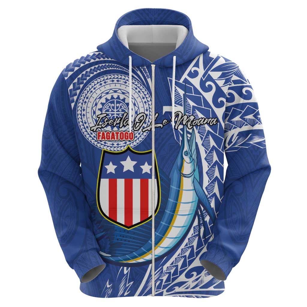 Personalised American Samoa Flag Day Zip Hoodie Fautasi Race Fagatogo-Iseula O Le Moana Sailfish Tribal Style LT03 - Polynesian Pride