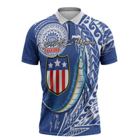 Personalised American Samoa Flag Day Zipper Polo Shirt Fautasi Race Fagatogo-Iseula O Le Moana Sailfish Tribal Style LT03 Multicolor - Polynesian Pride
