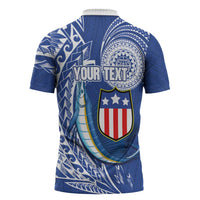 Personalised American Samoa Flag Day Zipper Polo Shirt Fautasi Race Fagatogo-Iseula O Le Moana Sailfish Tribal Style LT03 - Polynesian Pride