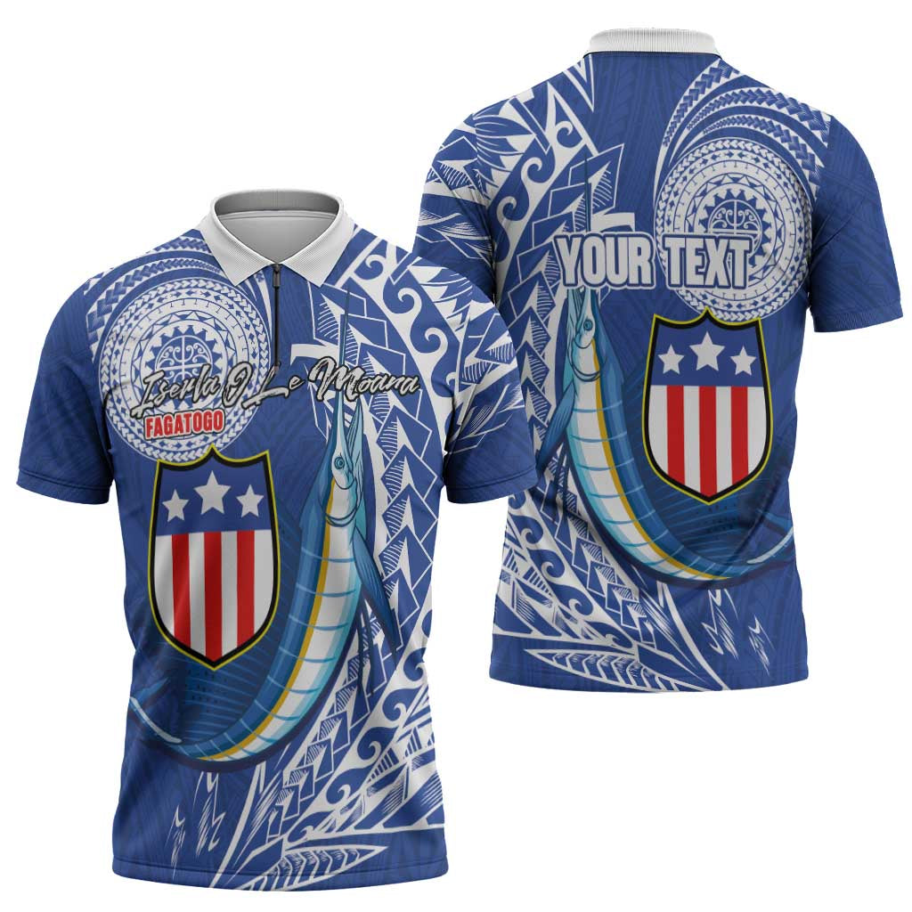 Personalised American Samoa Flag Day Zipper Polo Shirt Fautasi Race Fagatogo-Iseula O Le Moana Sailfish Tribal Style LT03 - Polynesian Pride