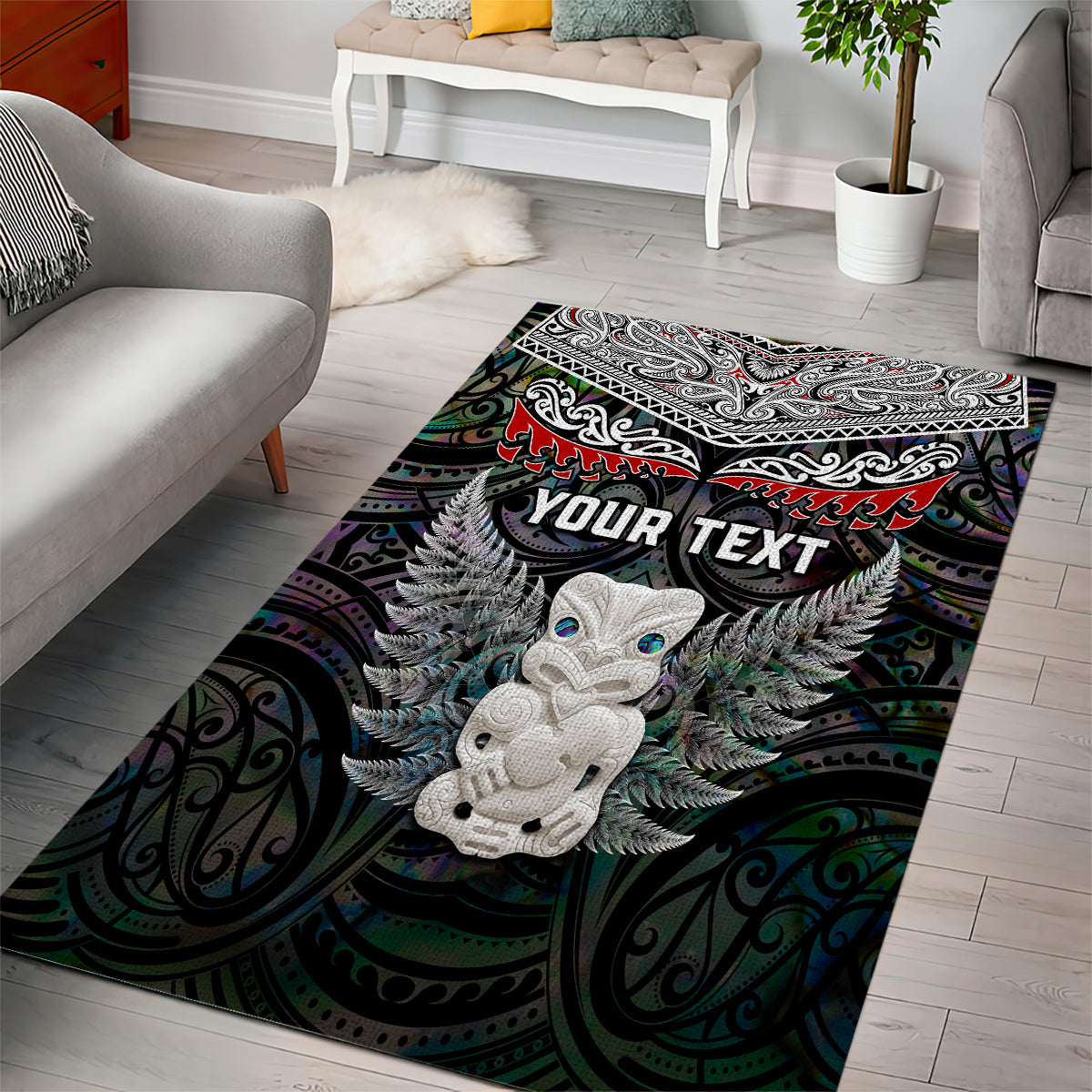 New Zealand Hei Tiki Area Rug Maori Green Papua Shell Pattern LT03 - Polynesian Pride