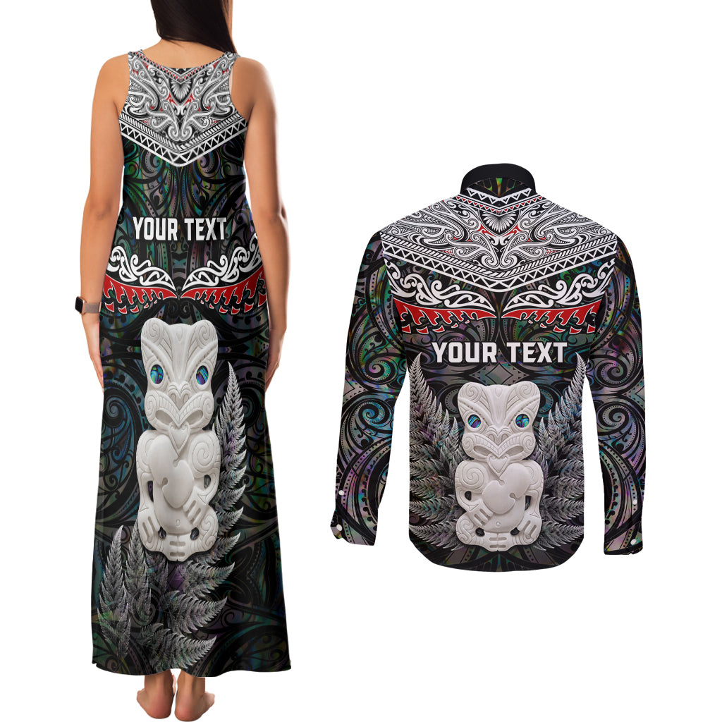 New Zealand Hei Tiki Couples Matching Tank Maxi Dress and Long Sleeve Button Shirt Maori Green Papua Shell Pattern LT03 - Polynesian Pride