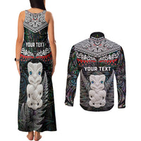 New Zealand Hei Tiki Couples Matching Tank Maxi Dress and Long Sleeve Button Shirt Maori Green Papua Shell Pattern LT03 - Polynesian Pride