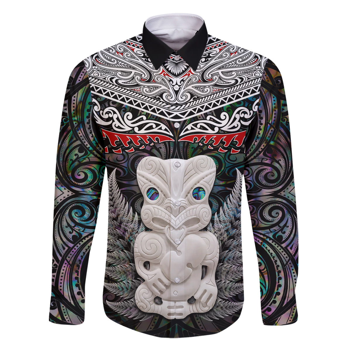 New Zealand Hei Tiki Family Matching Summer Maxi Dress and Hawaiian Shirt Maori Green Papua Shell Pattern LT03 Dad's Shirt - Long Sleeve Green - Polynesian Pride