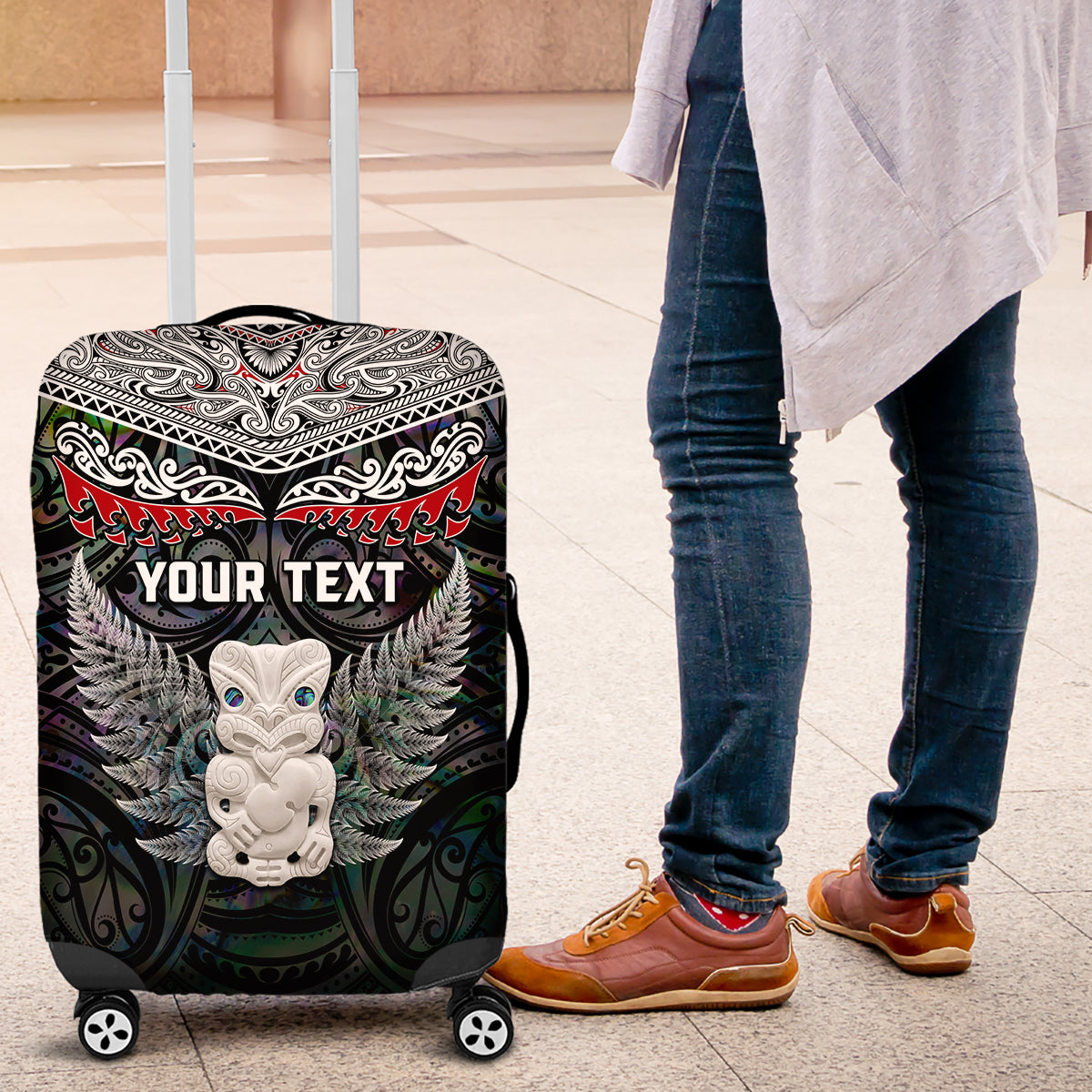 New Zealand Hei Tiki Luggage Cover Maori Green Papua Shell Pattern LT03 Green - Polynesian Pride