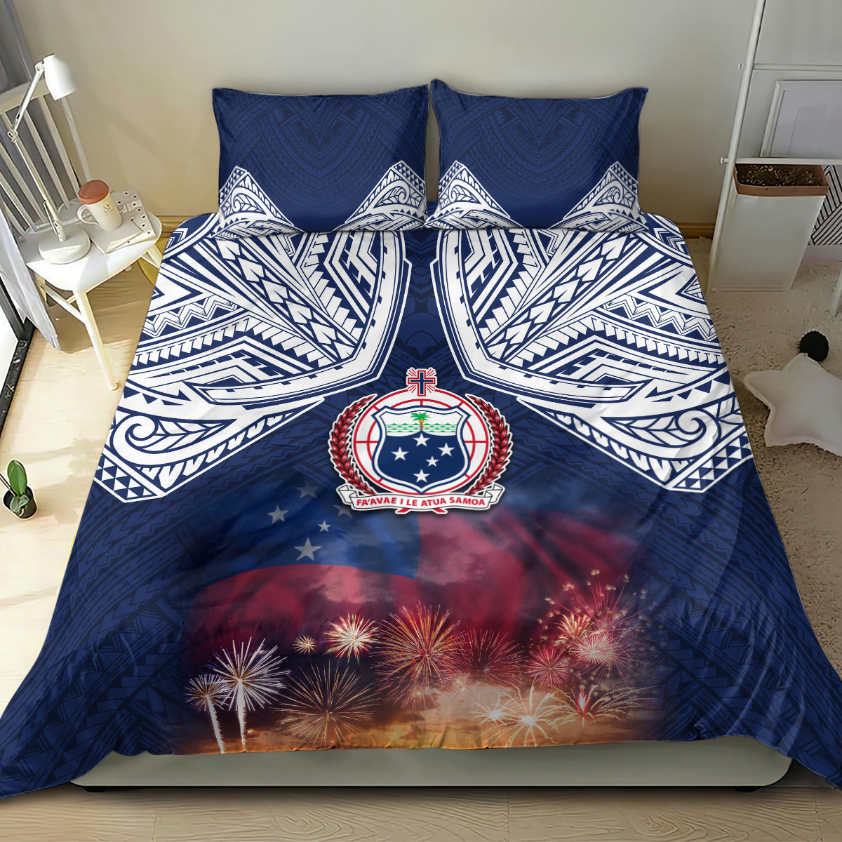 Samoa Indenpendence Day Bedding Set Sky Fireworks with Flag Style LT03 - Polynesian Pride