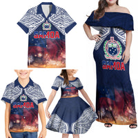 Samoa Indenpendence Day Family Matching Off Shoulder Maxi Dress and Hawaiian Shirt Sky Fireworks with Flag Style LT03 - Polynesian Pride