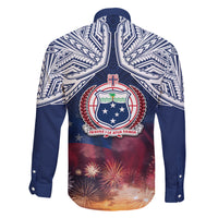Samoa Indenpendence Day Family Matching Off Shoulder Short Dress and Hawaiian Shirt Sky Fireworks with Flag Style LT03 - Polynesian Pride