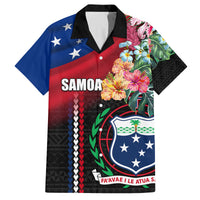 Personalised Samoa Indenpendence Day Family Matching Off Shoulder Long Sleeve Dress and Hawaiian Shirt Tropical Samoan Coat of Arms With Siapo Pattern LT03 Dad's Shirt - Short Sleeve Black - Polynesian Pride