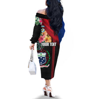 Personalised Samoa Indenpendence Day Family Matching Off Shoulder Long Sleeve Dress and Hawaiian Shirt Tropical Samoan Coat of Arms With Siapo Pattern LT03 - Polynesian Pride