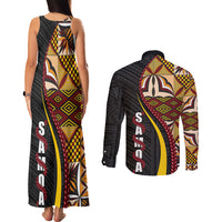 Samoa Siapo Ula Fala Couples Matching Tank Maxi Dress and Long Sleeve Button Shirt Polynesian Tribal Pattern LT03 - Polynesian Pride
