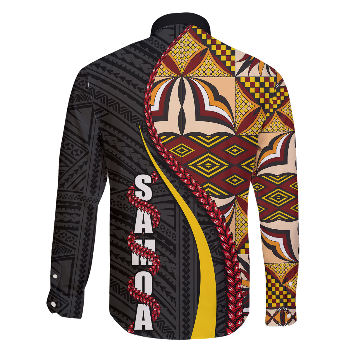 Samoa Siapo Ula Fala Family Matching Off Shoulder Long Sleeve Dress and Hawaiian Shirt Polynesian Tribal Pattern LT03 - Polynesian Pride