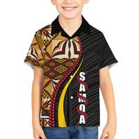 Samoa Siapo Ula Fala Family Matching Off Shoulder Maxi Dress and Hawaiian Shirt Polynesian Tribal Pattern LT03 Son's Shirt Black - Polynesian Pride