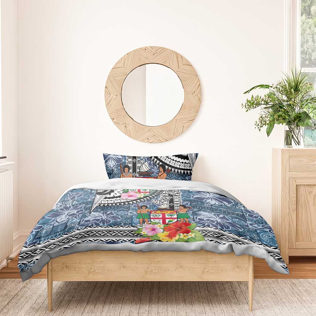 Fiji Day Bedding Set Traditional Tapa with Hibiscus and Emblems