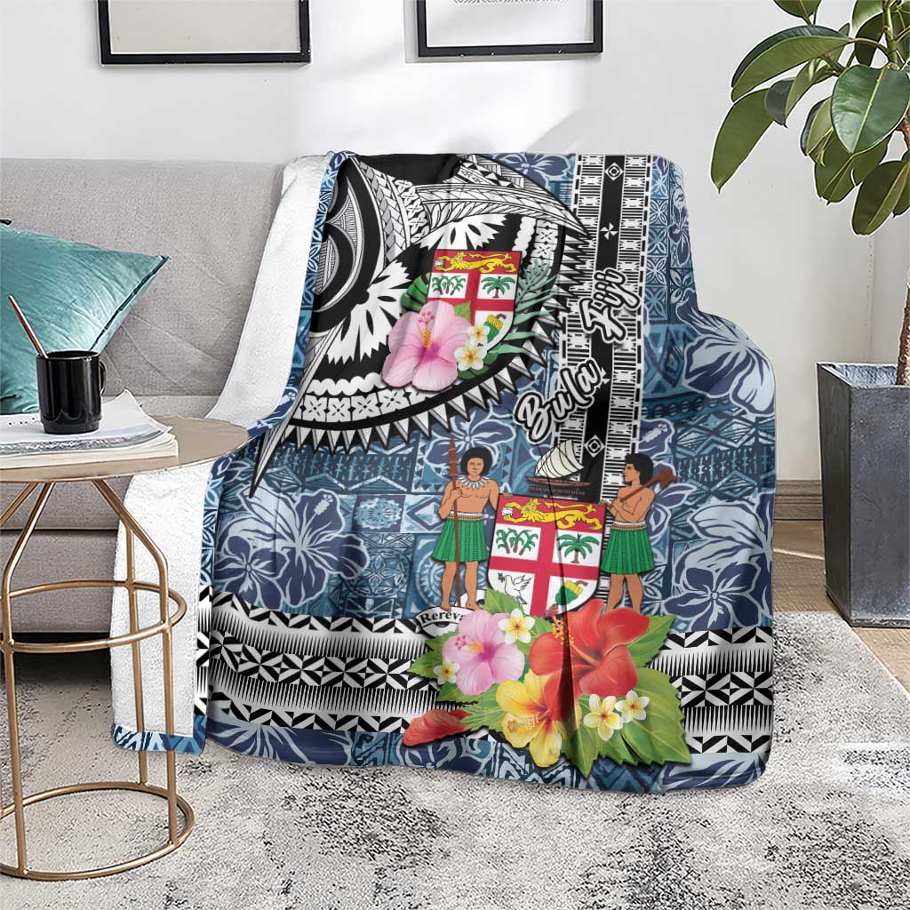 Fiji Day Blanket Traditional Tapa with Hibiscus and Emblems