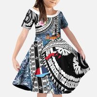 Fiji Day Family Matching Mermaid Dress and Hawaiian Shirt Traditional Tapa with Hibiscus and Emblems LT03 Daughter's Dress - Polynesian Pride