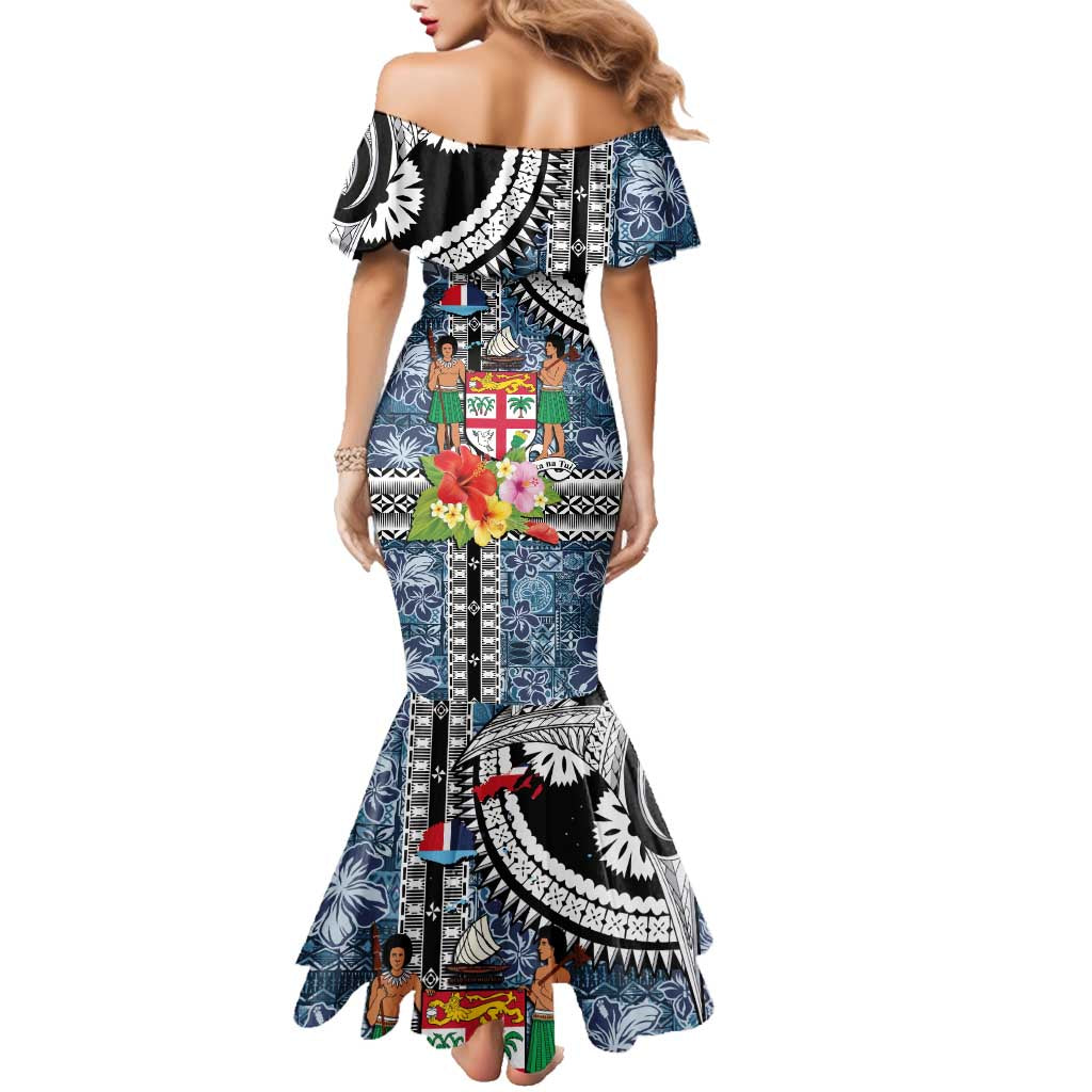 Fiji Day Family Matching Mermaid Dress and Hawaiian Shirt Traditional Tapa with Hibiscus and Emblems LT03 - Polynesian Pride